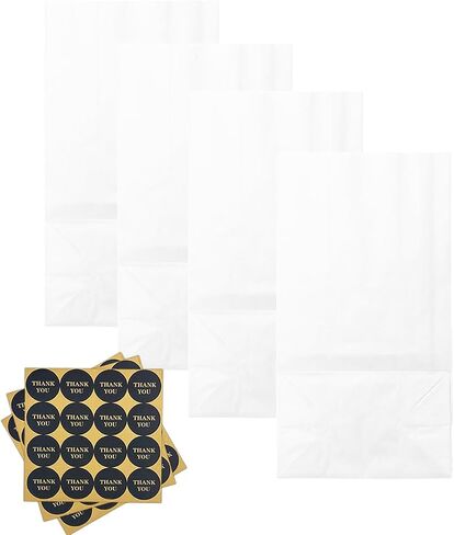 Bakepacker 100 Pcs Brown Treat Paper Bags with 100 Stickers 5.1"x3.1"x9.4" Kraft Small Party Gift Bag Snack Bag without Handle in Kuwait