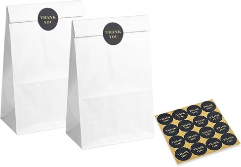 Bakepacker 100 Pcs Brown Treat Paper Bags with 100 Stickers 5.1"x3.1"x9.4" Kraft Small Party Gift Bag Snack Bag without Handle in Kuwait