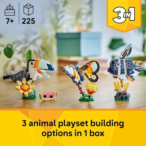LEGO Creator 3 in 1 Wild Animals: Tropical Toucan Building Toy for Kids- Jungle Building Blocks & Learning Toy for Girls & Boys, Ages 7+ - Build 3 Animal Toys in 1 Set - Gift for Birthdays - 31173 in Saudi Arabia