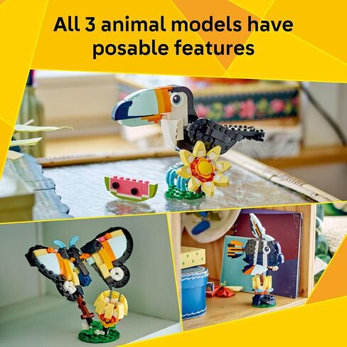 LEGO Creator 3 in 1 Wild Animals: Tropical Toucan Building Toy for Kids- Jungle Building Blocks & Learning Toy for Girls & Boys, Ages 7+ - Build 3 Animal Toys in 1 Set - Gift for Birthdays - 31173 in Saudi Arabia