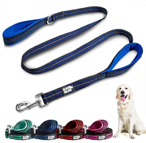 Black Rhino Heavy Duty Dog Leash for Medium and Large Dogs - 6 ft Long Double Handle Leash with Padded Traffic Control Handles and Bag for Comfort - Reflective, Durable, and Weather Resistant (Aqua) in Kuwait