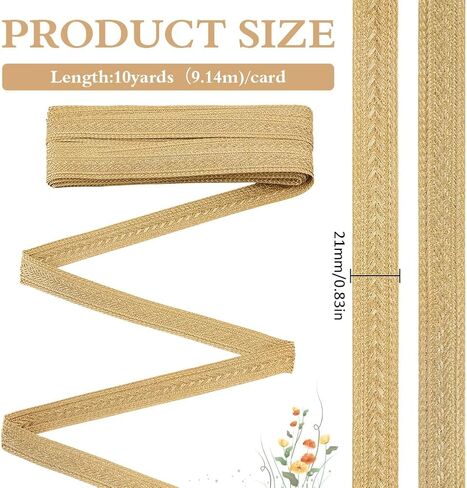 MAYJOYDIY 10 Yards Gold Metallic Braid Trim, 0.8 Inch Military Bullion Trim, Jacquard Decorative Webbing Ribbon for Sewing, Costumes, Bags, Curtains & DIY Craft Projects in Saudi Arabia