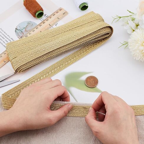 MAYJOYDIY 10 Yards Gold Metallic Braid Trim, 0.8 Inch Military Bullion Trim, Jacquard Decorative Webbing Ribbon for Sewing, Costumes, Bags, Curtains & DIY Craft Projects in Saudi Arabia