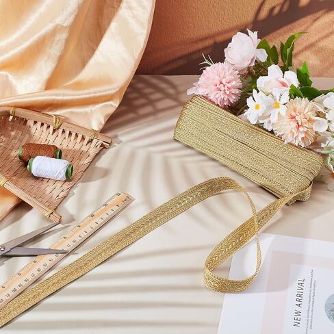 MAYJOYDIY 10 Yards Gold Metallic Braid Trim, 0.8 Inch Military Bullion Trim, Jacquard Decorative Webbing Ribbon for Sewing, Costumes, Bags, Curtains & DIY Craft Projects in Saudi Arabia