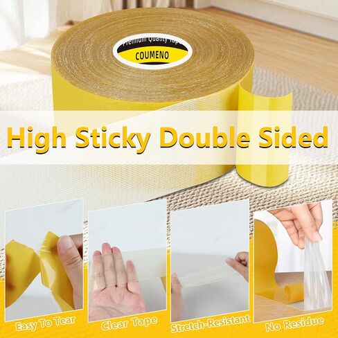COUMENO Double Sided Tape Heavy Duty Mounting Tape 2" X 66FT(20m) Universal Clear Removable Double Dided Tape Strong Wall Adhesive for Home Office in Kuwait