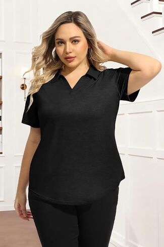 RITERA Plus Size Tops for Womens Polo Shirt Zipper Tshirt Office Business V Neck Tunic Work Blouses Dressy Collared Clothes in Kuwait