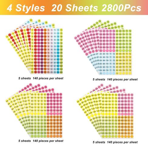 2800pcs ملصقات سعر بيع المرآب ، 3/4 بوصة ، ملصقات أسعار بيع الفناء ، وعلامات سعر قابلة للإزالة لمبيعات الفناء ، وأسواق السلع المستعملة ، ومعارض المقاطعات ومتاجر البيع بالتجزئة in Saudi Arabia