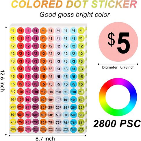 2800pcs ملصقات سعر بيع المرآب ، 3/4 بوصة ، ملصقات أسعار بيع الفناء ، وعلامات سعر قابلة للإزالة لمبيعات الفناء ، وأسواق السلع المستعملة ، ومعارض المقاطعات ومتاجر البيع بالتجزئة in Saudi Arabia