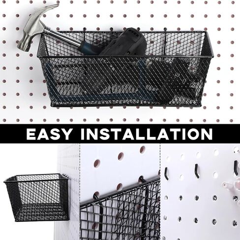 6 Pieces Pegboard Basket Organizer Pegboard Hook Peg Board Rack Wire Peg Board Shelf Wall Organizer Multiple Size Peg Board Accessories for Organizing Various Tool Workbench Garage Storage, Black in Kuwait