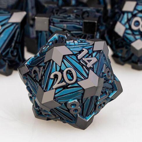 7pcs metal dnd dice مجموعة مع مربع ، حطام RPG Black Blue D و D Dice للاستخدام مع ألعاب D&D دور لعب لعبة Polyhedral Dice Set D20 D12 D10 D8 D6 D6 in Kuwait