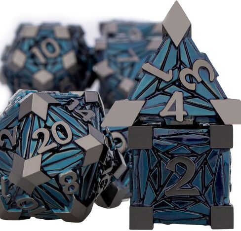 7pcs metal dnd dice مجموعة مع مربع ، حطام RPG Black Blue D و D Dice للاستخدام مع ألعاب D&D دور لعب لعبة Polyhedral Dice Set D20 D12 D10 D8 D6 D6 in Kuwait