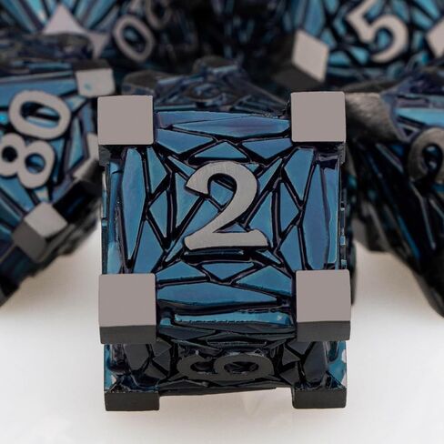7pcs metal dnd dice مجموعة مع مربع ، حطام RPG Black Blue D و D Dice للاستخدام مع ألعاب D&D دور لعب لعبة Polyhedral Dice Set D20 D12 D10 D8 D6 D6 in Kuwait