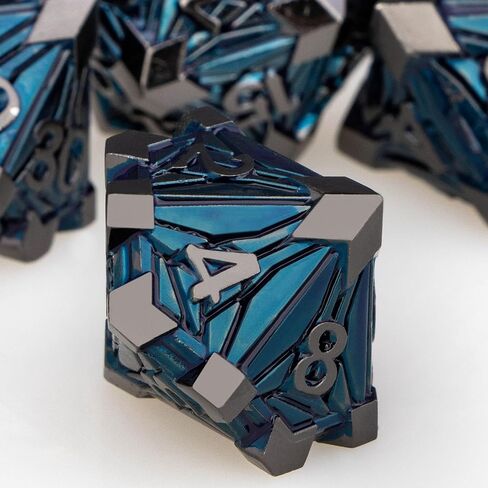 7pcs metal dnd dice مجموعة مع مربع ، حطام RPG Black Blue D و D Dice للاستخدام مع ألعاب D&D دور لعب لعبة Polyhedral Dice Set D20 D12 D10 D8 D6 D6 in Kuwait