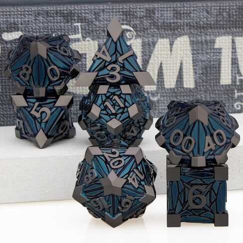 7pcs metal dnd dice مجموعة مع مربع ، حطام RPG Black Blue D و D Dice للاستخدام مع ألعاب D&D دور لعب لعبة Polyhedral Dice Set D20 D12 D10 D8 D6 D6 in Kuwait