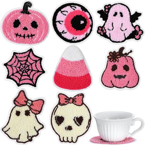 Silifine 17 PCS 4 بوصة Pink Halloween Punch Edele Coaster Cute Ghost Ghost Corny Corn Pumpkin Skull Bat Hoybul in Saudi Arabia