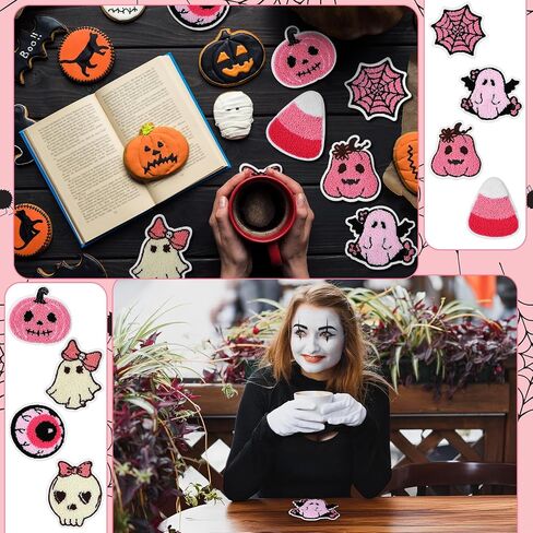 Silifine 17 PCS 4 بوصة Pink Halloween Punch Edele Coaster Cute Ghost Ghost Corny Corn Pumpkin Skull Bat Hoybul in Saudi Arabia