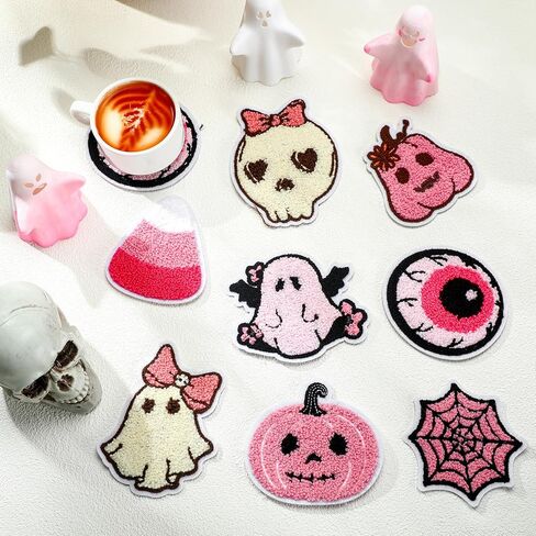 Silifine 17 PCS 4 بوصة Pink Halloween Punch Edele Coaster Cute Ghost Ghost Corny Corn Pumpkin Skull Bat Hoybul in Saudi Arabia