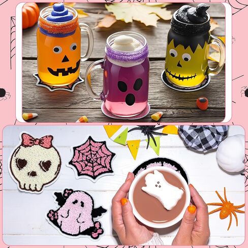 Silifine 17 PCS 4 بوصة Pink Halloween Punch Edele Coaster Cute Ghost Ghost Corny Corn Pumpkin Skull Bat Hoybul in Saudi Arabia