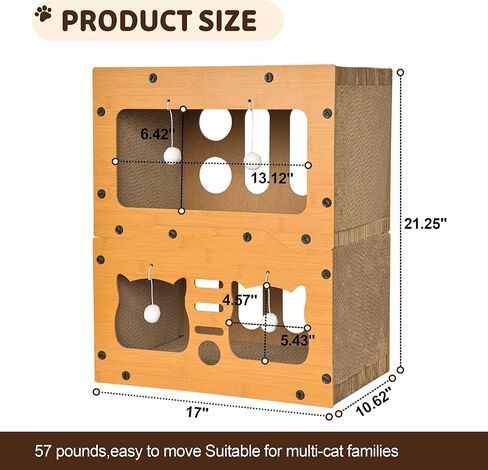 منزل قط المقر من الورق المقوى ، منزل خدش القط للطبقة المزدوجة للقطط الداخلية ، والخدش والنوم 2 في تصميم واحد ، ودائم وسهل تجميع سرير الخدش مع لوحة الخدش ولعب الكرة المعلقة in Kuwait