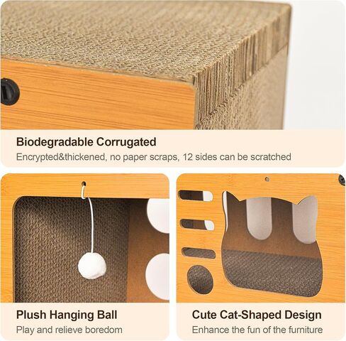 منزل قط المقر من الورق المقوى ، منزل خدش القط للطبقة المزدوجة للقطط الداخلية ، والخدش والنوم 2 في تصميم واحد ، ودائم وسهل تجميع سرير الخدش مع لوحة الخدش ولعب الكرة المعلقة in Kuwait