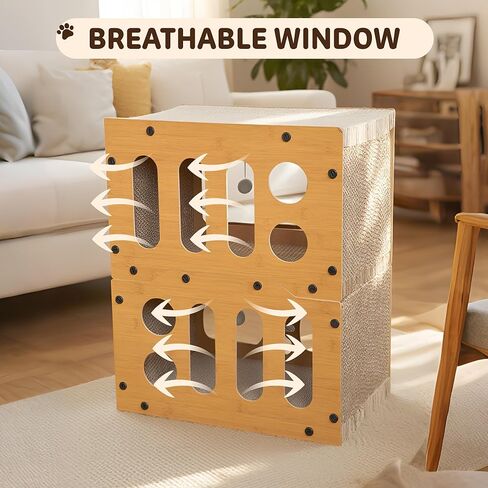 منزل قط المقر من الورق المقوى ، منزل خدش القط للطبقة المزدوجة للقطط الداخلية ، والخدش والنوم 2 في تصميم واحد ، ودائم وسهل تجميع سرير الخدش مع لوحة الخدش ولعب الكرة المعلقة in Kuwait