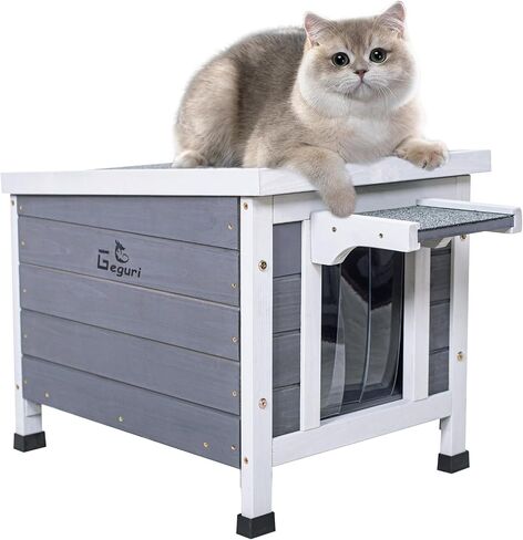 GEGURI Outdoor Cat House, Weatherproof Shelter for Ferrel Cats, Dogs, Rabbits Hutch with Elevated Floor, Asphalt Roof in Kuwait