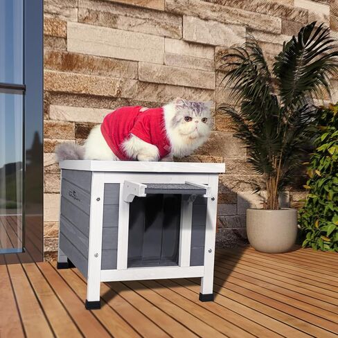 GEGURI Outdoor Cat House, Weatherproof Shelter for Ferrel Cats, Dogs, Rabbits Hutch with Elevated Floor, Asphalt Roof in Kuwait