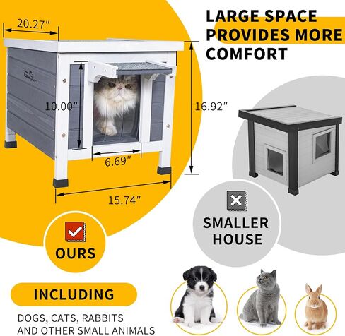 GEGURI Outdoor Cat House, Weatherproof Shelter for Ferrel Cats, Dogs, Rabbits Hutch with Elevated Floor, Asphalt Roof in Kuwait