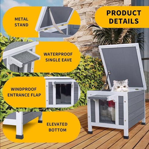 GEGURI Outdoor Cat House, Weatherproof Shelter for Ferrel Cats, Dogs, Rabbits Hutch with Elevated Floor, Asphalt Roof in Kuwait