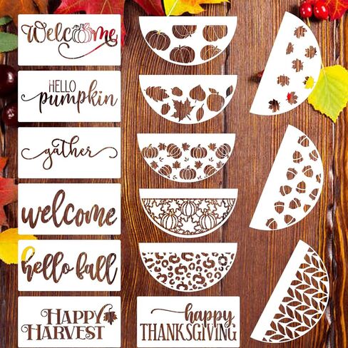 Fall Stencils Thanksgiving Stencils Autumn Hello Pumpkin Happy Harvest Stencil Templates for Painting on Wood Wall Door Mats Fabric in Kuwait