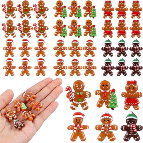 realspring 60 PCS عيد الميلاد الزنجبيل الزنجبيل زخرفة الحرف اليدوية راتنجات الراتنجات الصغيرة التماثيل لتمييز عيد الميلاد DIY زخرفة الشعر مسطح زخرفة المنزل المطبخ حفلة المطبخ in Kuwait