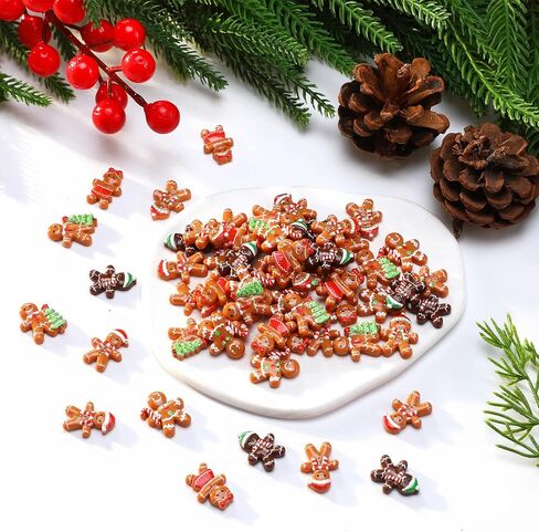 realspring 60 PCS عيد الميلاد الزنجبيل الزنجبيل زخرفة الحرف اليدوية راتنجات الراتنجات الصغيرة التماثيل لتمييز عيد الميلاد DIY زخرفة الشعر مسطح زخرفة المنزل المطبخ حفلة المطبخ in Kuwait