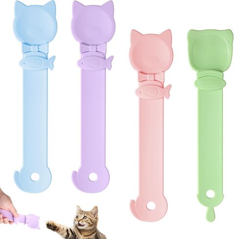 4pcs Cat Strip Feeders, 4 Colors Cat Food Spoon Cute Squeeze Spoon Licking Feeding Dispenser for Liquid Snack Puree Pet Supplies (Blue Green Pink Purple) in Saudi Arabia