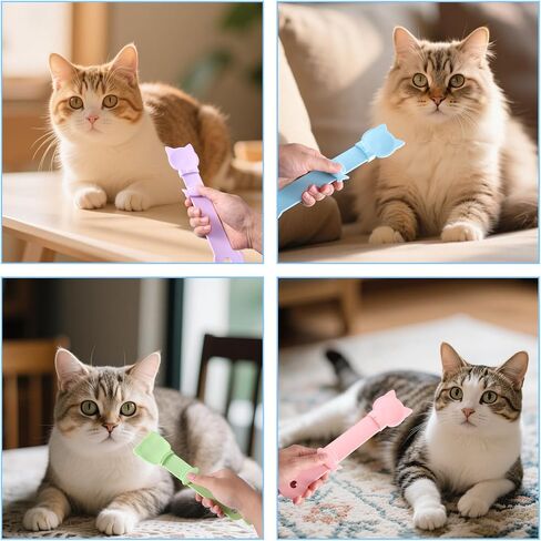 4pcs Cat Strip Feeders, 4 Colors Cat Food Spoon Cute Squeeze Spoon Licking Feeding Dispenser for Liquid Snack Puree Pet Supplies (Blue Green Pink Purple) in Saudi Arabia