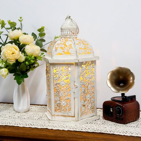 فانوس شموع مزخرف من JHY DESIGN بطول 15 بوصة، حامل شموع معدني معلق على الطراز العتيق للمناسبات الداخلية والخارجية وحفلات الزفاف (أسود مع فرشاة ذهبية) in Kuwait