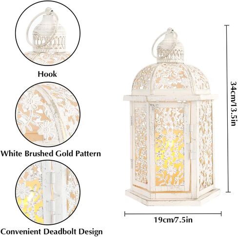 فانوس شموع مزخرف من JHY DESIGN بطول 15 بوصة، حامل شموع معدني معلق على الطراز العتيق للمناسبات الداخلية والخارجية وحفلات الزفاف (أسود مع فرشاة ذهبية) in Kuwait