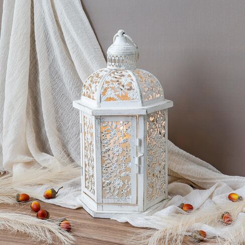 فانوس شموع مزخرف من JHY DESIGN بطول 15 بوصة، حامل شموع معدني معلق على الطراز العتيق للمناسبات الداخلية والخارجية وحفلات الزفاف (أسود مع فرشاة ذهبية) in Kuwait