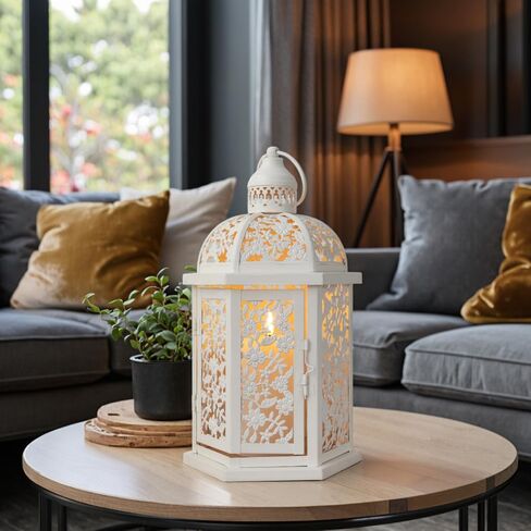 فانوس شموع مزخرف من JHY DESIGN بطول 15 بوصة، حامل شموع معدني معلق على الطراز العتيق للمناسبات الداخلية والخارجية وحفلات الزفاف (أسود مع فرشاة ذهبية) in Kuwait