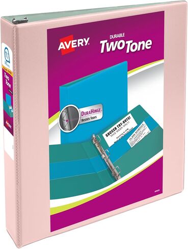 Avery two-tine Deaning View 3 Binder Ring Ring ، حلقات مائلة 1.5 بوصة ، رابط أحمر الخدود/Sage (17234) in Saudi Arabia