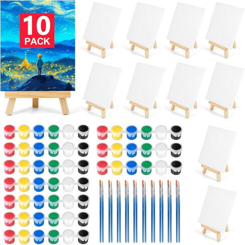 5 Pack 5x7in لوحات قماش للطلاء ، اللوحات الصغيرة مع مجموعة easels ، رسم مجموعات للبالغين والأطفال مع طلاء الأكريليك ، canva ، easel ، الفرش in Kuwait