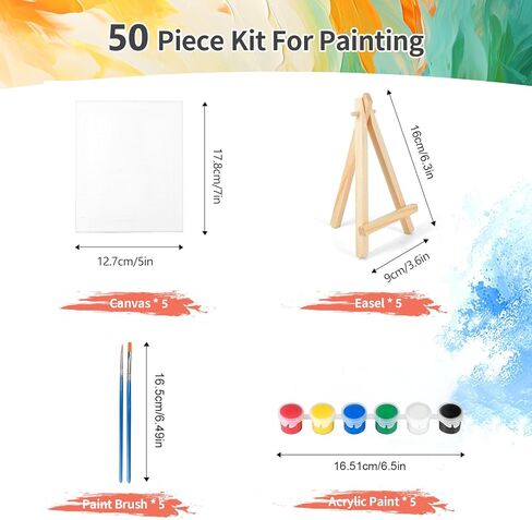 5 Pack 5x7in لوحات قماش للطلاء ، اللوحات الصغيرة مع مجموعة easels ، رسم مجموعات للبالغين والأطفال مع طلاء الأكريليك ، canva ، easel ، الفرش in Kuwait