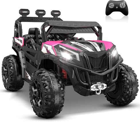 ANPABO 24V 4X4 Ride on Car Truck w/Remote Control, 4WD/2WD Switchable Kids UTV, 19" Spacious Seat, 4 Shock Absorbers, Soft Start, Music Player, Electric Car for Kids Ages 3+(Pink) in Kuwait