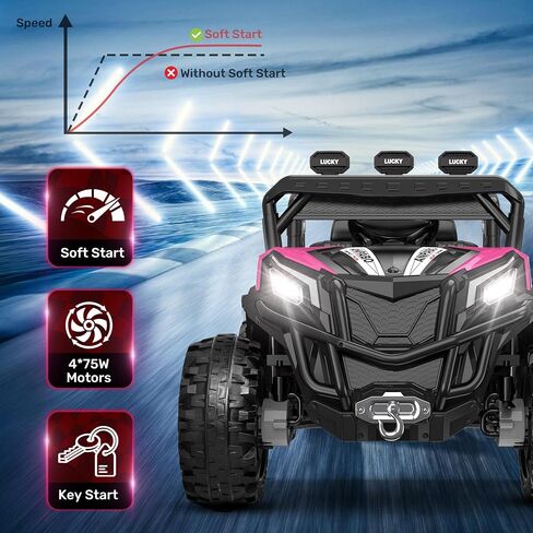 ANPABO 24V 4X4 Ride on Car Truck w/Remote Control, 4WD/2WD Switchable Kids UTV, 19" Spacious Seat, 4 Shock Absorbers, Soft Start, Music Player, Electric Car for Kids Ages 3+(Pink) in Kuwait