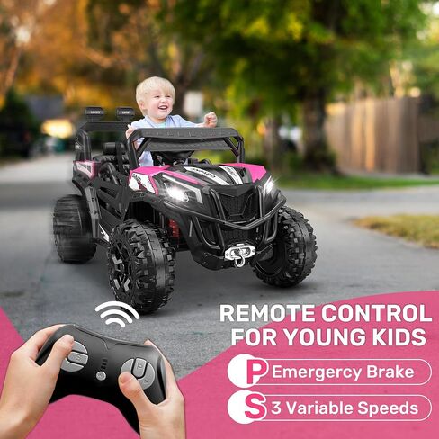 ANPABO 24V 4X4 Ride on Car Truck w/Remote Control, 4WD/2WD Switchable Kids UTV, 19" Spacious Seat, 4 Shock Absorbers, Soft Start, Music Player, Electric Car for Kids Ages 3+(Pink) in Kuwait