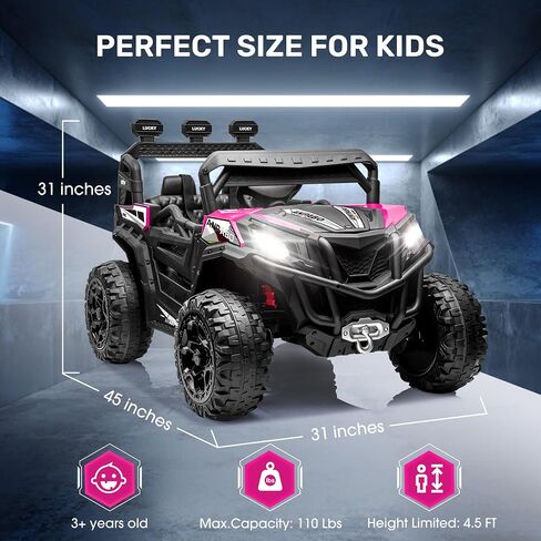 ANPABO 24V 4X4 Ride on Car Truck w/Remote Control, 4WD/2WD Switchable Kids UTV, 19" Spacious Seat, 4 Shock Absorbers, Soft Start, Music Player, Electric Car for Kids Ages 3+(Pink) in Kuwait