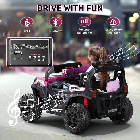 ANPABO 24V 4X4 Ride on Car Truck w/Remote Control, 4WD/2WD Switchable Kids UTV, 19" Spacious Seat, 4 Shock Absorbers, Soft Start, Music Player, Electric Car for Kids Ages 3+(Pink) in Kuwait
