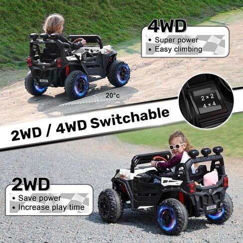 ANPABO 24V 4X4 Ride on Car Truck w/Remote Control, 4WD/2WD Switchable Kids UTV, 19" Spacious Seat, 4 Shock Absorbers, Soft Start, Music Player, Electric Car for Kids Ages 3+(Pink) in Kuwait