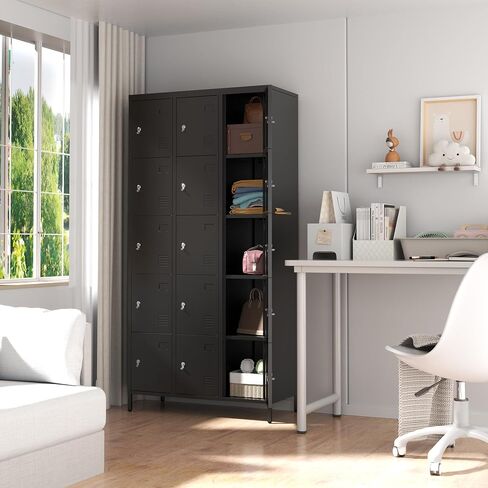 Metal Locker Locking Storage Lockers for Employees,72" Tall Staff Locker with Shelves and Hooks Steel Sports Locker for Office Home School Gym Garage Black in Kuwait
