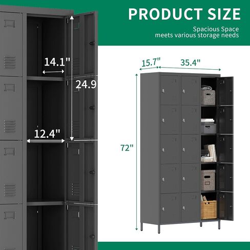 Metal Locker Locking Storage Lockers for Employees,72" Tall Staff Locker with Shelves and Hooks Steel Sports Locker for Office Home School Gym Garage Black in Kuwait