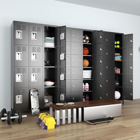 Metal Locker Locking Storage Lockers for Employees,72" Tall Staff Locker with Shelves and Hooks Steel Sports Locker for Office Home School Gym Garage Black in Kuwait